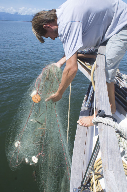 anchored on a fishing net