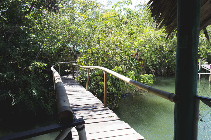 walkway to bathrooms