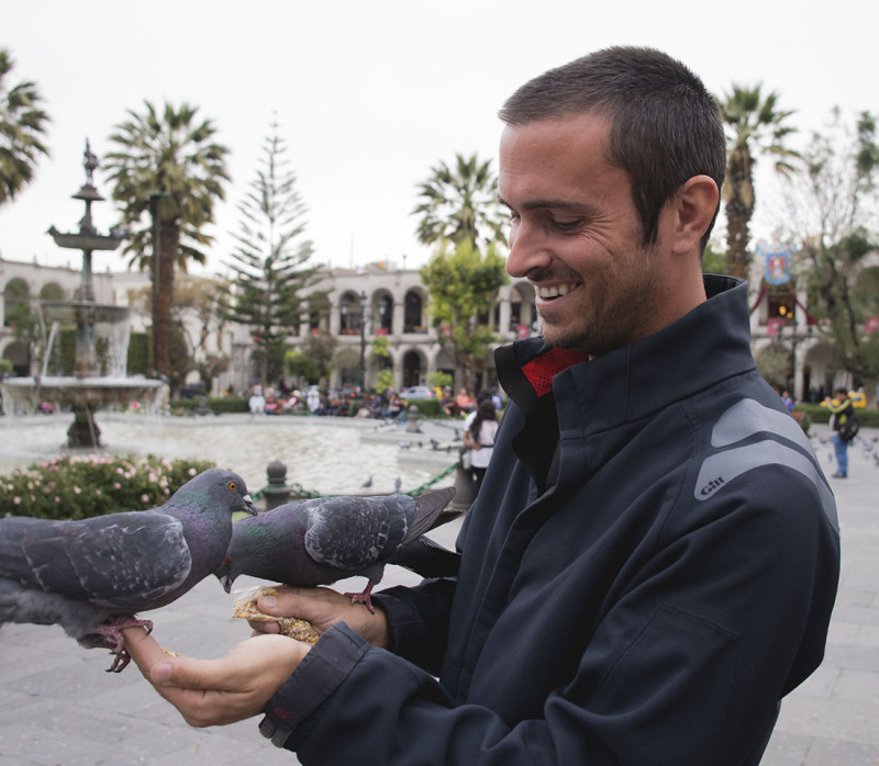 Matt holding pigeons