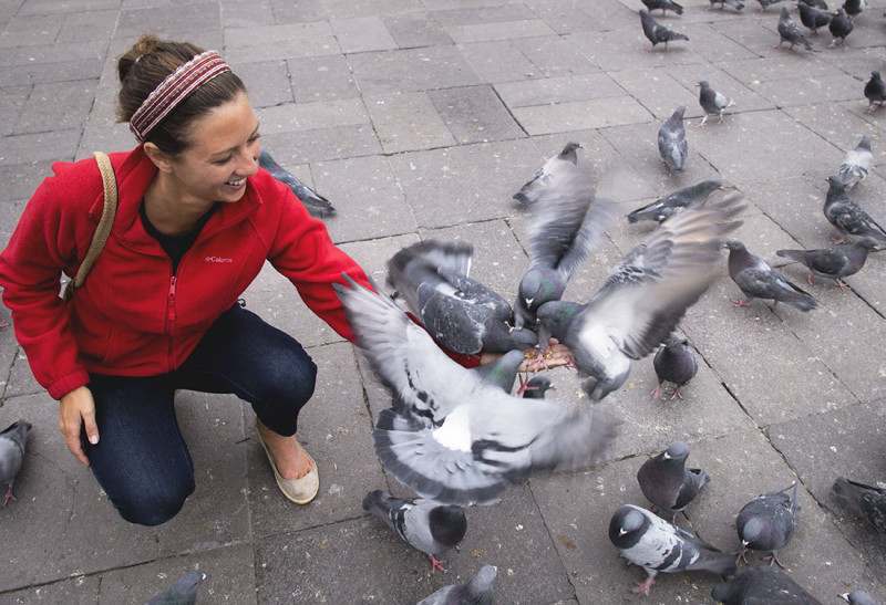 Jessica holding pigeons