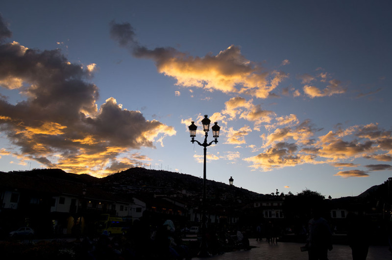 sunset in the Plaza de Armas Cusco