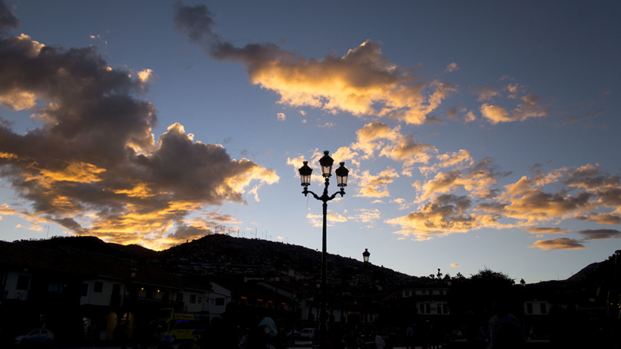 sunset in the Plaza de Armas Cusco
