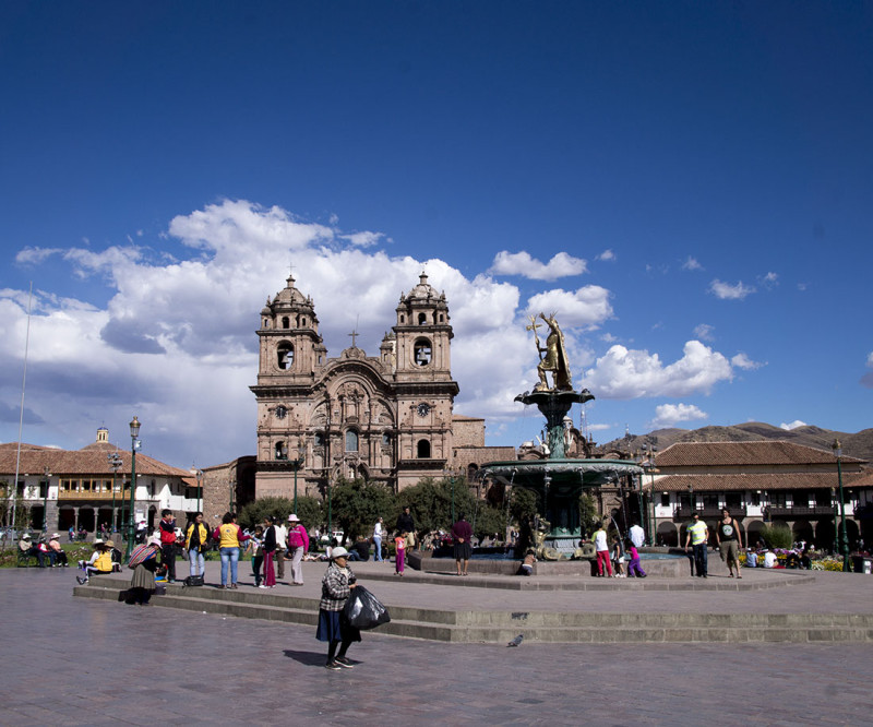 Church and fountain in Cusco