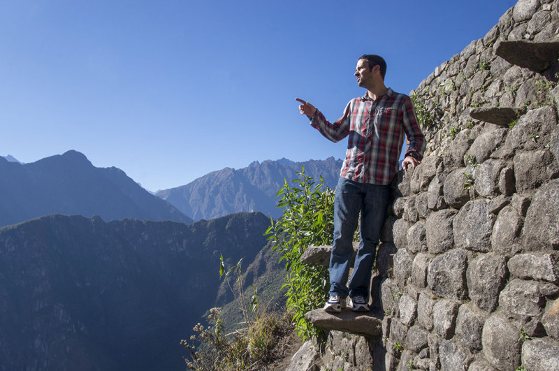 Matt pointing at mountains