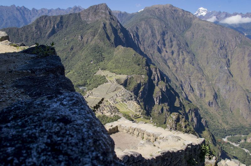 looking from stone house down to Machu Picchu