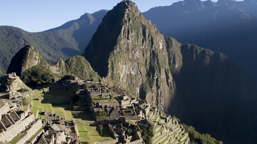 overlooking Machu Picchu at sunrise