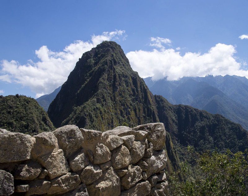 stone wall in front of Huayna Picchu