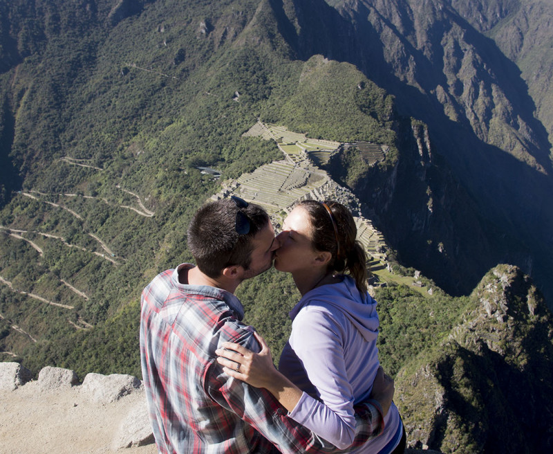 kissing in front of Machu Picchu