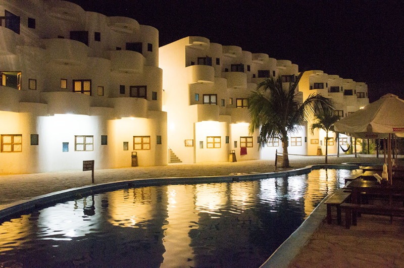 night shot of pool at Loki del Mar Mancora