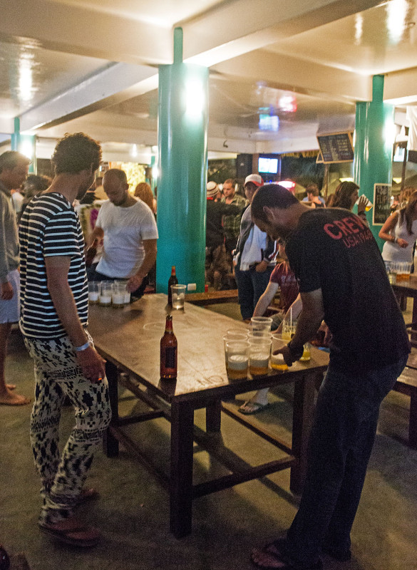 Matt racking for beer pong, Loki del Mar, Mancora