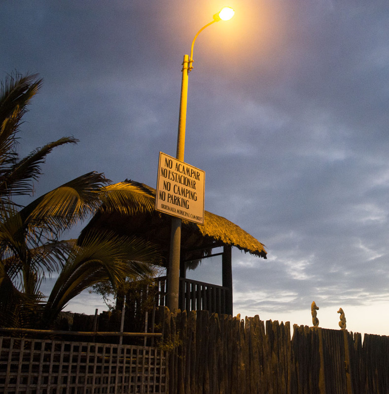 no camping sign on beach, Mancora Peru