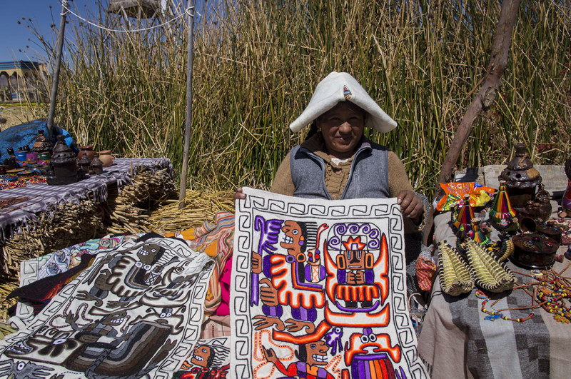 Uros native selling goods