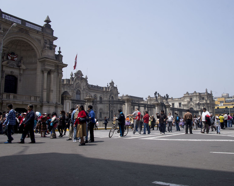 people watching in Plaza de Armas, Lima