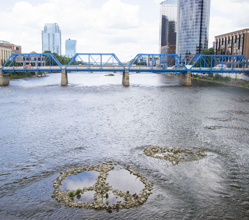 peace sign in Grand River, Grand Rapids Michigan