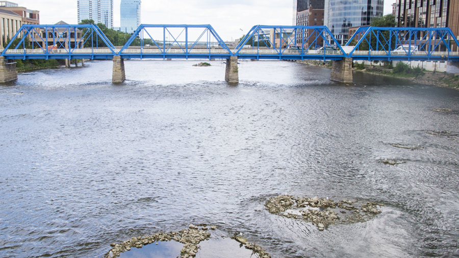 peace sign in Grand River, Grand Rapids Michigan