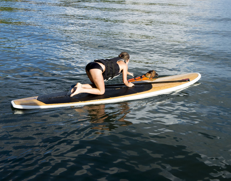 Maria and Nala paddleboarding