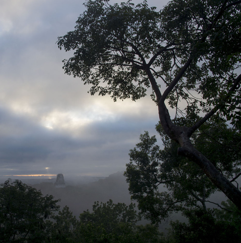 sunbeam through the clouds at Tikal