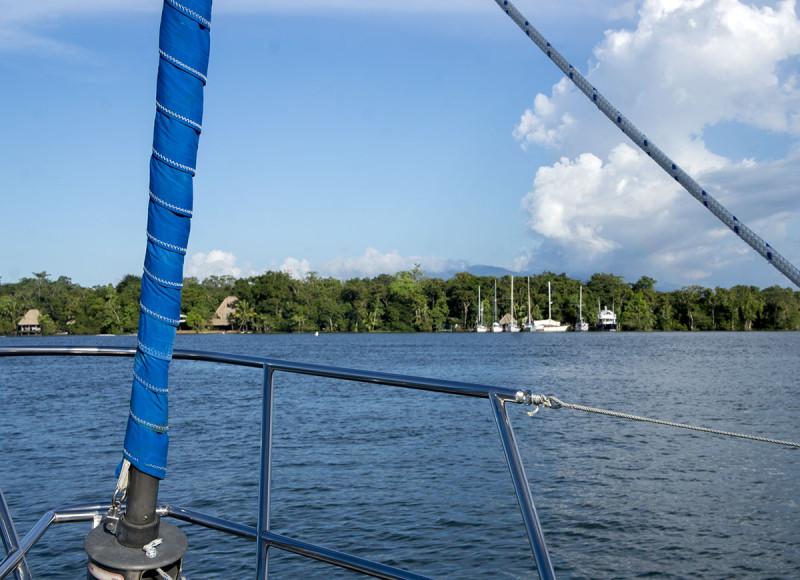 at anchor in Rio Dulce