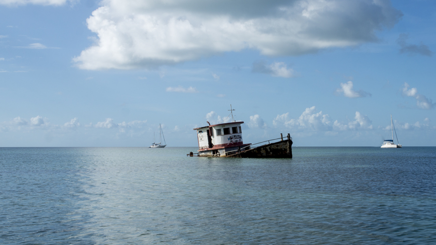 sunken boat at Cay Caulker, Belize