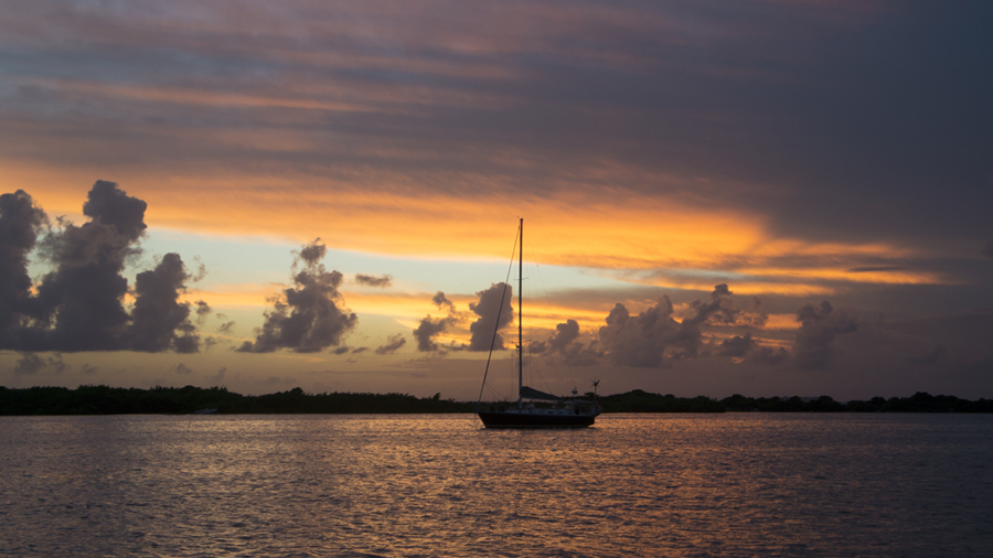 boat anchored in Isla Mujeres harbor