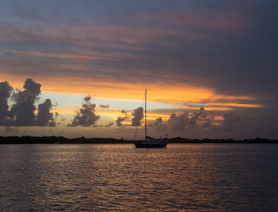 boat anchored in Isla Mujeres harbor