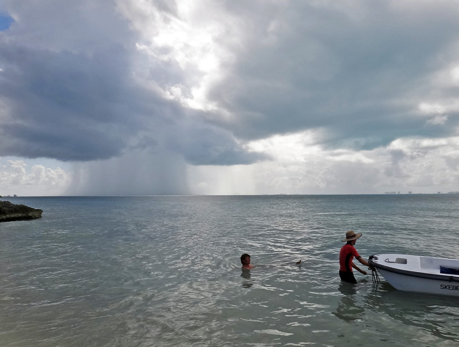 rain showers off Isla Mujeres