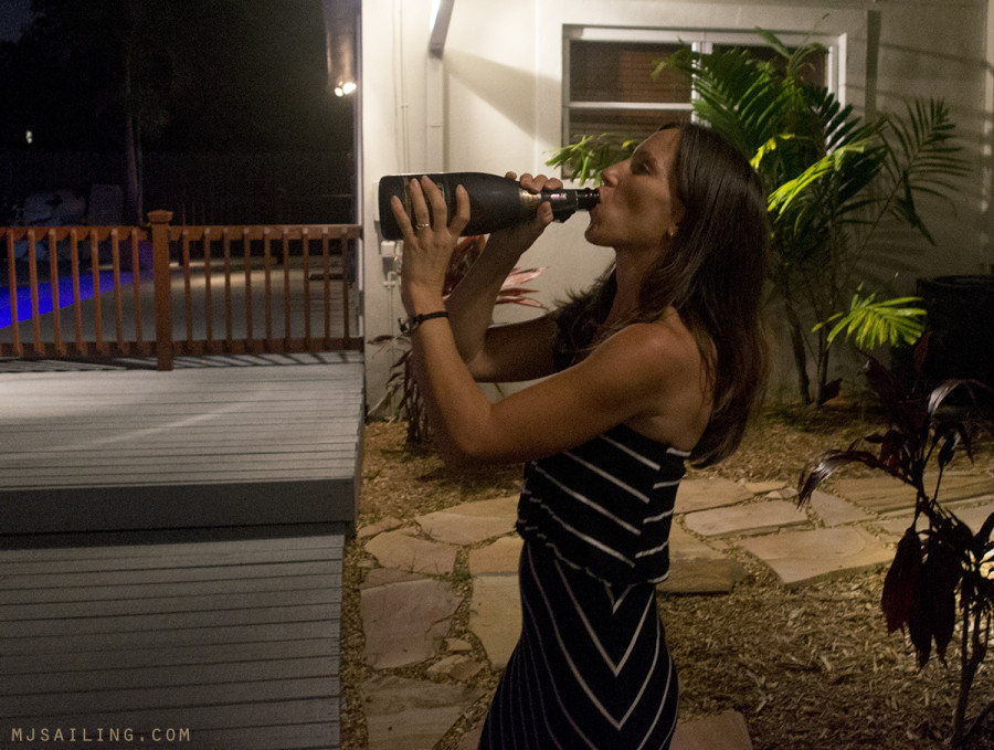 Melody drinking champagne