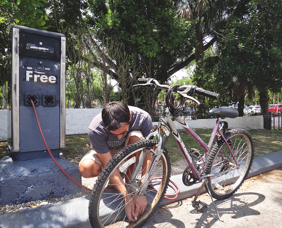 Matt filling bike tires