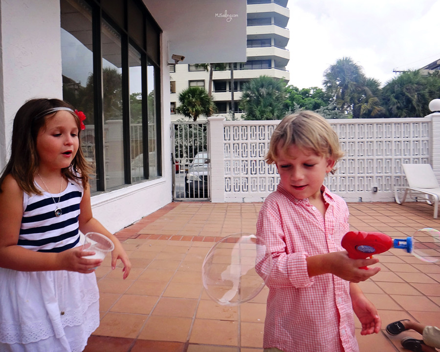 kids blowing bubbles