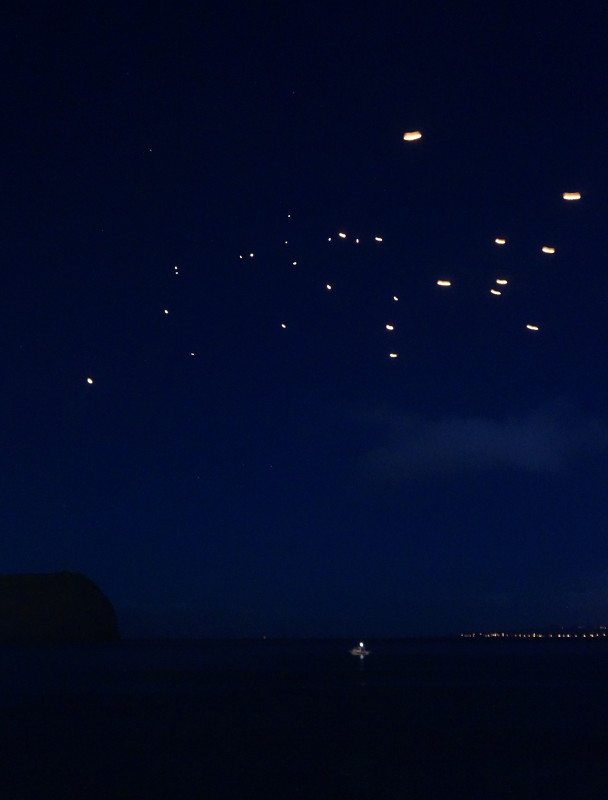 fire lanterns over Horta's harbor