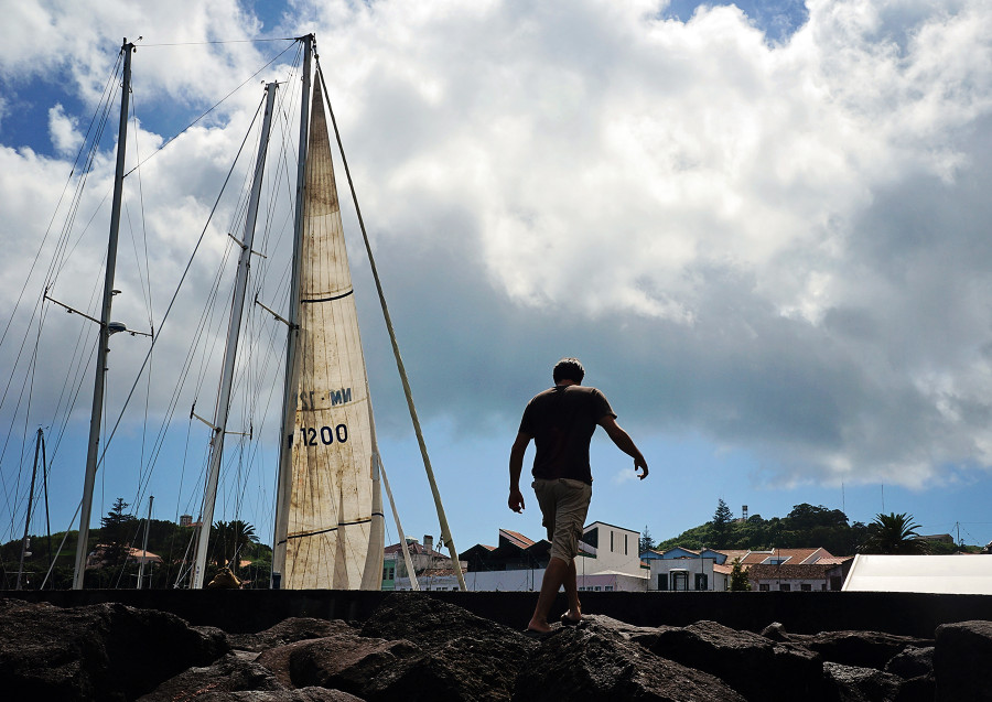 Matt on the breakwater in Horta, Azores