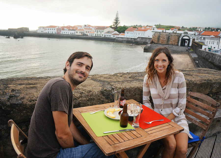 eating dinner by Porto Pim, Horta