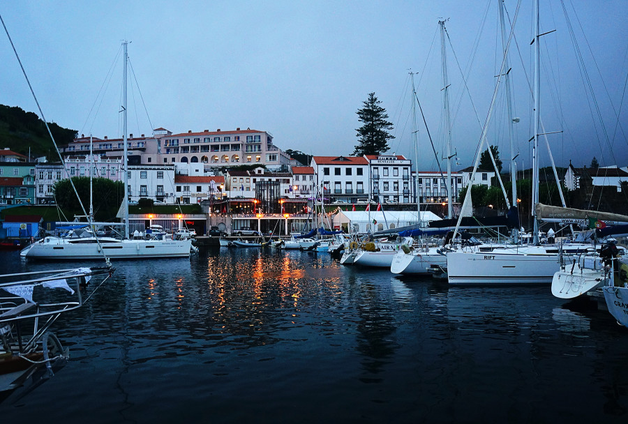 Horta harbor at dusk, Azores