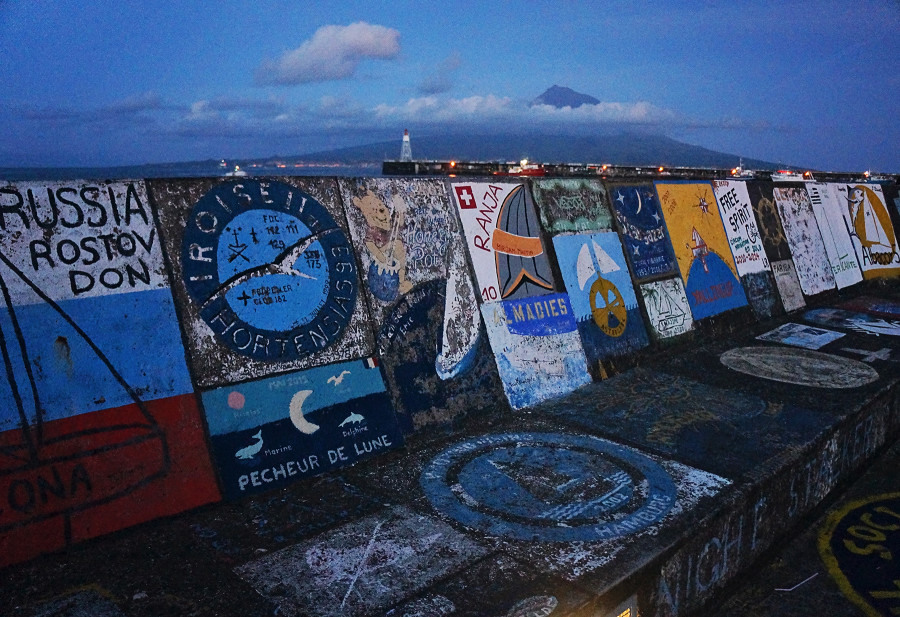 Horta, Azores, breakwater at dusk