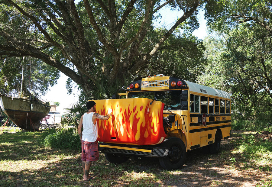 Jack painting the bus