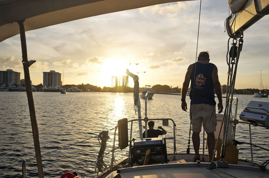 Matt & Bob raising the outboard