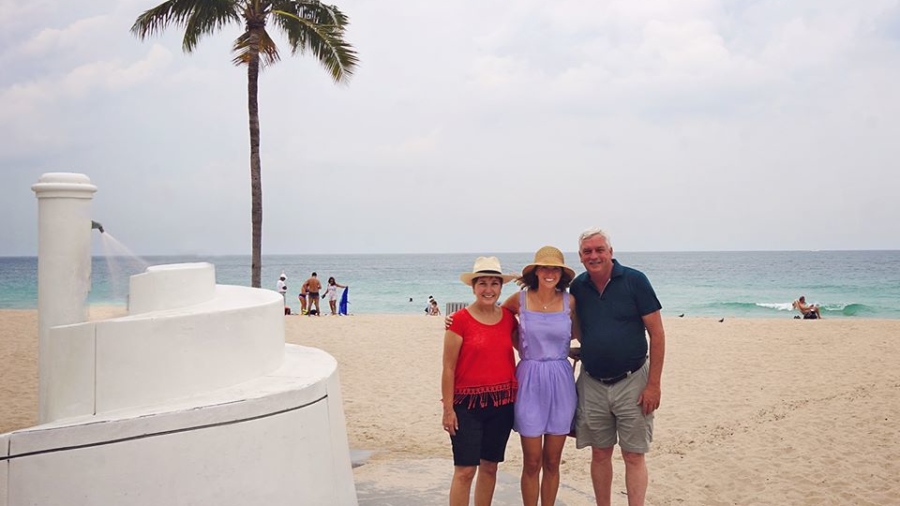 with parents at Las Olas Beach