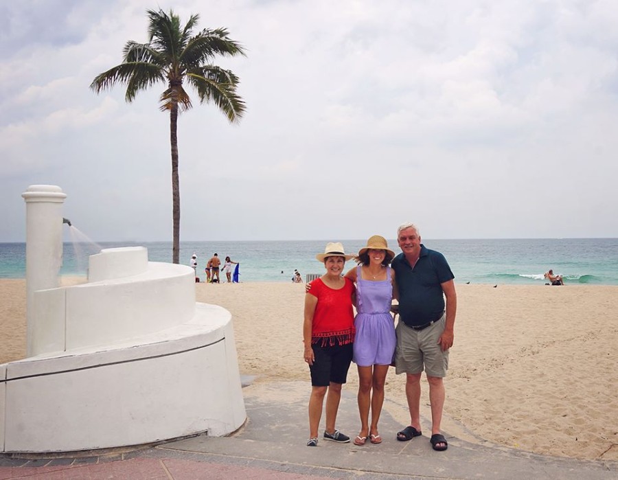 with parents at Las Olas Beach