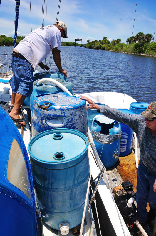 filling water barrels 