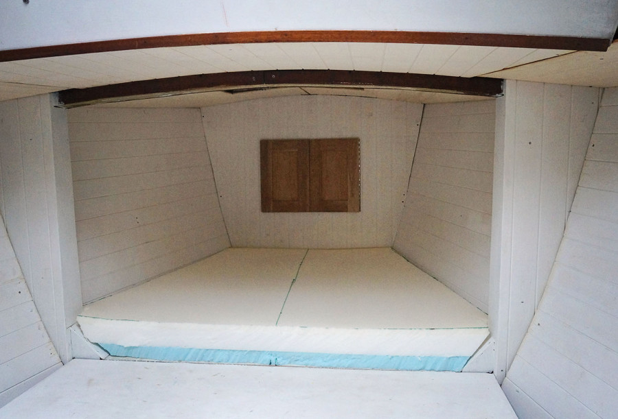 half of v-berth cushion installed