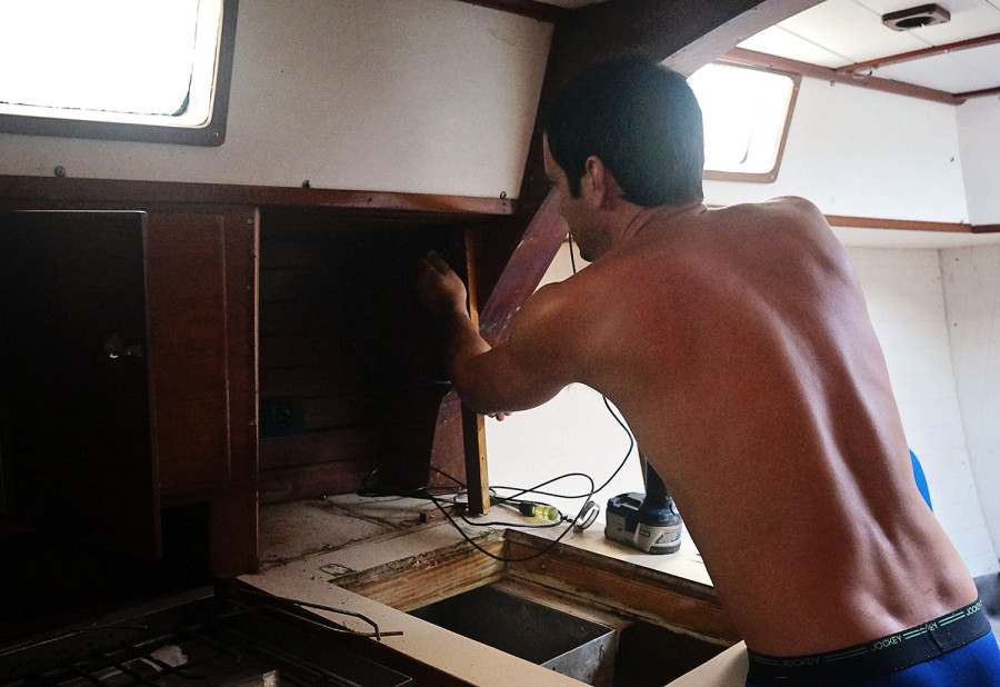 Matt ripping apart galley