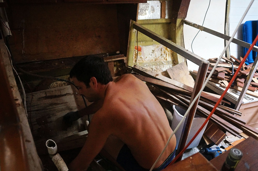 Matt ripping apart galley