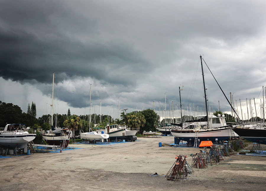 thunderstorms in boat workyard