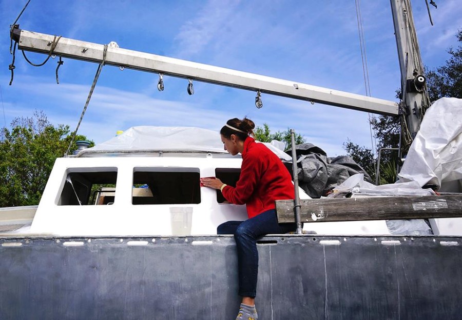 Jessica sanding pilothouse