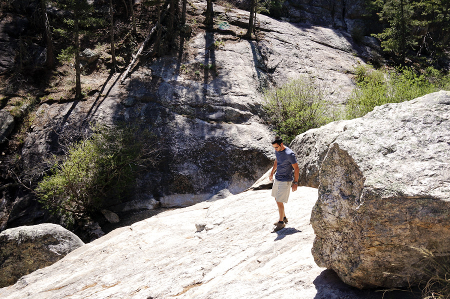 Matt walking on boulders